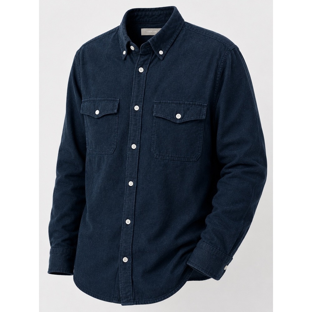 Everlane Men Flannel Utility Shirt Large Black Two Pocket Button Down Flannel